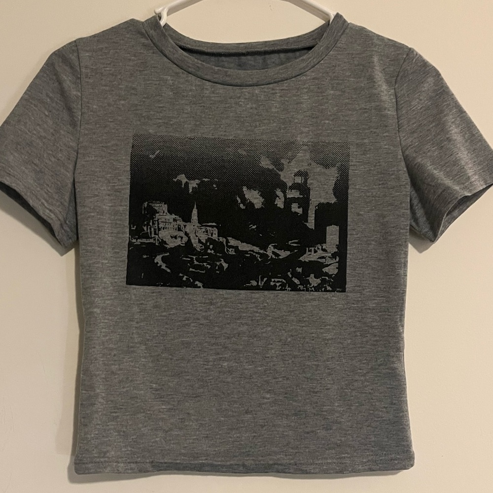 SHEIN graphic print crop tee grey